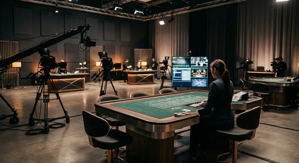 Studio kasyna na żywo z układem stołu i transmisji
